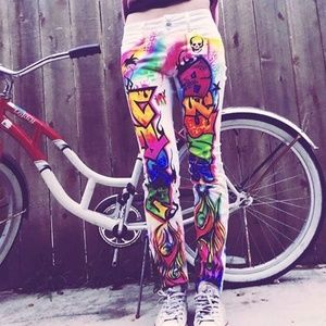 White airbrushed graffiti original custom jeans